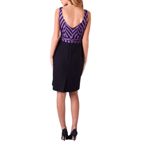 Milly of New York NWT Marcela Purple & Navy Print Silk Sheath Y2k Dress Size 8 - Picture 4 of 10